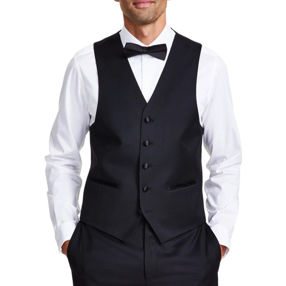 Michael Kors Mens Classic fit Tuxedo Suit Vest XL Black Solid Stretch